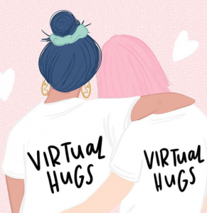Two people virtually hugging